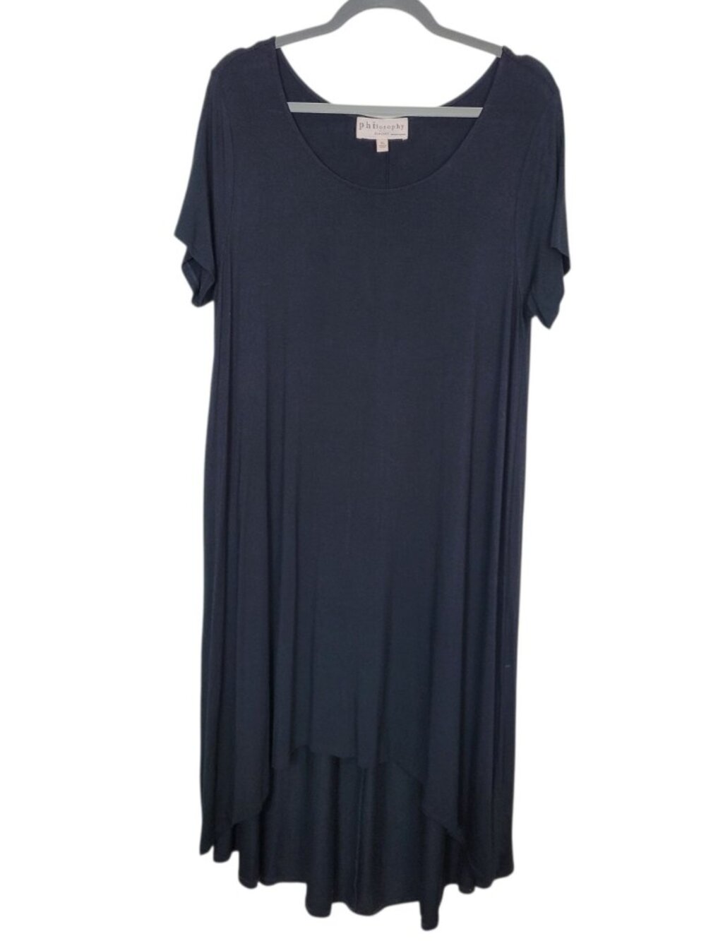 Philosophy High Low Midi T-Shirt Dress Black Comfort Relaxed Fit Size XL